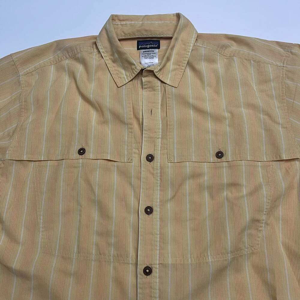 Patagonia Men's M A/C Short-Sleeve Shirt Yellow Striped Button-Down - Picture 10 of 10